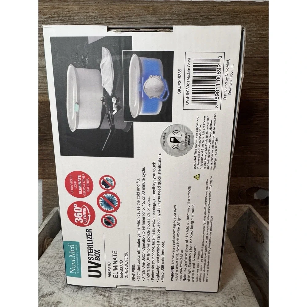NuvoMed UV‎ Sterilizer Box Eliminates 99 Percent Germs Bacteria New Sealed